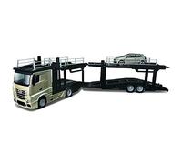 Bburago Car Transporter Truck Toy with Trailer - Die-Cast Style Vehicle Carrier, Multi-Level Car Hauler with Toy Car, Realistic Design