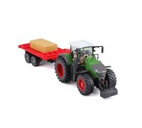 Bburago Die-Cast FENDT 1050 VARIO TRACTOR with Workiing BALE TRAILER - Detailed Replica Collectible Model Toy, Green