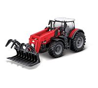 Bburago Die-Cast MASSEY FERGUSSON 8740S TRACTOR with Workiing FRONT LOADER and GRABBER - Replica Collectible Toy Model 1:50 Scale
