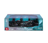 Bburago Formula 1 F1 4-Car Set - Mercedes AMG Petronas W12 W13 W14 - Hamilton, Russell - 1:43 Scale - Incredibly Detailed Die-Cast Collectible Replica Race Cars, Black and Silver