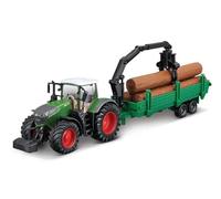 Bburago Fendt 1050 Vario Tractor with Wooden Transporter: Toy Tractor with Flywheel Drive, Movable Wood Grabber, Removable Cab, from 3 Years, Green (18-31677)
