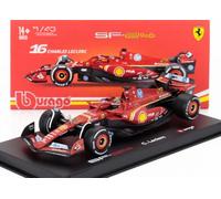 Bburago - Ferrari SF-24 Formula 1 GP Monza 2024#16 Leclerc, 1:43 Scale Diecast Model Car with Helmet and Display Case, Official Ferrari Replica, Recommended Age 14+
