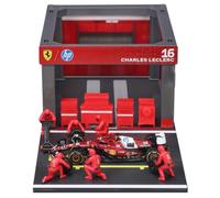 Bburago - Ferrari SF-25 Leclerc, 1:43 Scale Pit Stop Playset | Playset featuring an F1 pit stop diorama, SF-25 #16 Leclerc car in 1:43 scale and 6 mechanics, Ferrari replica, ages 3+