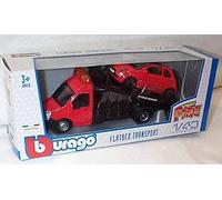 Bburago flatbed transporter 24 hour service with red 2007 fiat 500 vehicle 1:43 scale diecast model