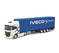 Bburago - IVECO S-Way Truck with Trailer 1:43, White and Blue Diecast Vehicle, Detailed Static Model with Trailer, Officially Licensed by IVECO, Recommended Age 3+ Years