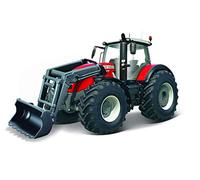 Bburago MASSEY FERGUSSON 8740S TRACTOR WITH FRONT LOADER - 10CM - Incredibly Detailed Die-Cast Replica Collectible Model Vehicle, Red