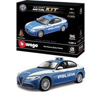 BBurago Giulia Polizia Model Kit - Realistic Car Model in 1:24 Scale, Official License Police and Alfa Romeo, Recommended Age 14+ Years