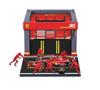 BBURAGO PIT STOP Ferrari SF-24#16 Leclerc, Playset with Diorama, 1:43 Scale Vehicle and 6 Mechanics, Detailed Replica with Official Ferrari Licence, Recommended Age 3+ Years