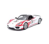 Bburago Race Porsche 918 Weissach #3: Model Car in Scale 1:24, Doors for Opening, Steerable, 15 cm, White (18-28009)