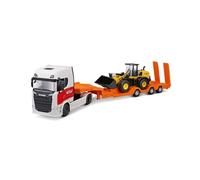 Bburago STREET FIRE HAULER SCANIA With CONSTRUCTION VEHICLE - 1:43 Scale - Incredibly Detailed Die-Cast Replica Collectible Model Vehicle, Yellow
