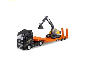 Bburago STREET FIRE HAULER VOLVO With CONSTRUCTION VEHICLE Truck - 1:43 Scale - Incredibly Detailed Die-Cast Replica Collectible Model Vehicle, Yellow