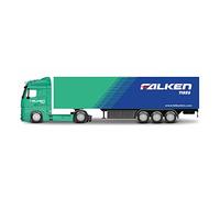 Bburago STREET FIRE HAULERS WITH TRAILER Die-Cast Truck - M-B ACTROS GIGASPACE FALKEN - 1:43 Scale - Collectible Toy, Assorted Designs and Colours