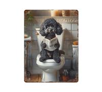 BBVCCL Black Poodle on The ToiletWall Decor Art Metal Tin Poster Modern Bar Decorations40x30cm