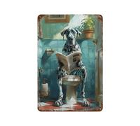 BBVCCL Blue Harlequin Great Dane on The ToiletWall Decor Art Metal Tin Poster Modern Bar Decorations30x20cm