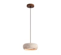 BBWO LED Wooden Pendant Lamp Nordic-Style Yellow Travertine Pendant Light Creative Drum-Shaped Chandelier in Natural Stone Wabi-sabi Style Suitable for Dining Room Kitchen Island Living Room(A)