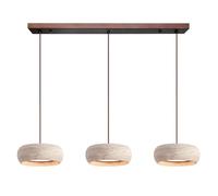 BBWO LED Wooden Pendant Lamp Nordic-Style Yellow Travertine Pendant Light Creative Drum-Shaped Chandelier in Natural Stone Wabi-sabi Style Suitable for Dining Room Kitchen Island Living Room(A1)