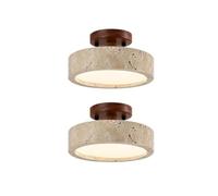 BBWO Modern LED Round Ceiling Light Natural Stone Ceiling Lamp Corridor Lamp Wooden Decorative Light Fitting Japanese Wabi-sabi Style Suitable for Living Room Hallway Balconie(A,2 piece)