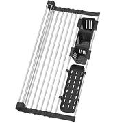 BBXTYLY Black Expandable Roll Up Dish Drying Rack Up to 22.8''with 2 Storage Baskets,Over The Sink Kitchen Rolling up Dish Drainer Dish Drying Rack in Sink, Foldable,Rollable,for Kitchen Dishes,Cups