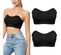 BBXWANG 2 Pack Strapless Bras for Women Wireless Bandeau Anti-Slip Seamless Bras Comfort Bralettes with Removable Pads (UK, Alpha, S, Regular, Regular, Black)