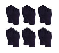 BBXWANG 6 Pairs Fingerless Gloves for Men Women, Winter Thermal Half Finger Soft Thin Fleece Lined Knitted Gloves for Working Driving Cycling Outdoor Sports (Navy Blue, One Size)