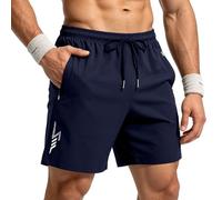 BBXWANG Swimming Shorts Men with Zip Pockets Quick Dry Swimming Trunks Summer Beach Board Shorts for Sport Surf Swim Gym (UK, Alpha, L, Regular, Regular, Navy Blue)