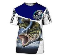 BBYOUTH 3D Bass Fishing Shirts for Men, Camouflage Fish Reaper Print Animal Art Summer Short Sleeve Harajuku T-Shirt,Blue White,7XL