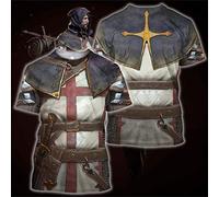 BBYOUTH 3D Medieval Knight Crusader Armor T Shirt Retro Mens Short Sleeve Cross Tops Oversize,C,7XL