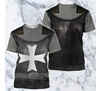 BBYOUTH 3D Medieval Knight Crusader Armor T Shirt Retro Mens Short Sleeve Cross Tops Oversize,F,6XL