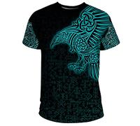 BBYOUTH 3D Viking Men Summer T-Shirt, Odin Myth Thor Hammer Tattoo Art Ultra Thin Oversize Short Sleeve Norse Gift,Mjolnir,XS