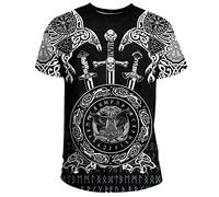 BBYOUTH 3D Viking Men Summer T-Shirt, Odin Myth Thor Hammer Tattoo Art Ultra Thin Oversize Short Sleeve Norse Gift,Odins Raven,XL