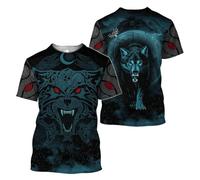 BBYOUTH 3D Viking Men's T-shirt Valhalla North Odin Summer Short Sleeve Cosplay Costume,Fenrir Wolf,XL