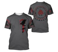 BBYOUTH 3D Viking Men's T-shirt Valhalla North Odin Summer Short Sleeve Cosplay Costume,Valknut Grey,L