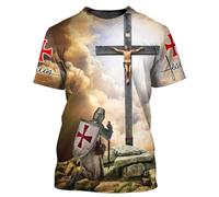 BBYOUTH Christianity Jesus Knight Templar Armour T-Shirt 3D Printed Summer Casual Short Sleeve Cosplay Costumes,Crucifixion of Jesus,XXL