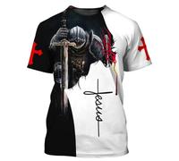 BBYOUTH Christianity Jesus Knight Templar Armour T-Shirt 3D Printed Summer Casual Short Sleeve Cosplay Costumes,Jesus is My God,XXL
