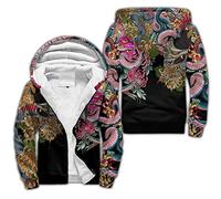 BBYOUTH Japanese Samurai Dragon Tattoo Zip Hoodie 3D Printed Autumn Winter Tracksuit Warm Fleece Jacket(US Size),Chrysanthemum,XL
