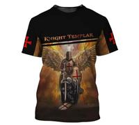 BBYOUTH Knight Templar T-Shirt for Mens, 3D Printed Medieval Jesus Crusader Armour Retro Summer Casual Short Sleeve Unisex,Honor,L