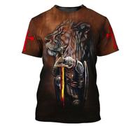 BBYOUTH Knight Templar T-Shirt for Mens, 3D Printed Medieval Jesus Crusader Armour Retro Summer Casual Short Sleeve Unisex,Lion and Knight,4XL