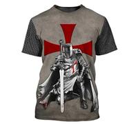 BBYOUTH Knight Templar T-Shirt for Mens, 3D Printed Medieval Jesus Crusader Armour Retro Summer Casual Short Sleeve Unisex,Crusader,L