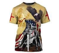BBYOUTH Knight Templar T-Shirt for Mens, 3D Printed Medieval Jesus Crusader Armour Retro Summer Casual Short Sleeve Unisex,Jesus Eagle Knight,M