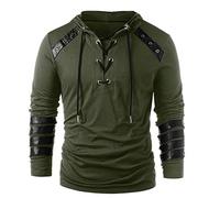 BBYOUTH Men Medieval Jacobite Ghillie Lace Up Shirt Long Sleeve Hooded Stitching Leather Middle Age Men Tops Dad Gift,Army Green,XL