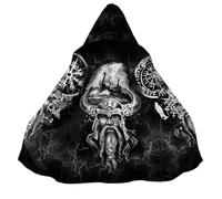 BBYOUTH Mens Mid-Length Cape Faux Cashmere Lining Hooded Cloak with Pocket, Medieval Motorcycle Autumn Winter Jacket,Norse Mythology,4XL