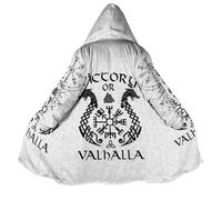 BBYOUTH Mens Mid-Length Cape Faux Cashmere Lining Hooded Cloak with Pocket, Medieval Motorcycle Autumn Winter Jacket,Victory or Valhalla,XL
