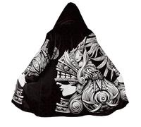 BBYOUTH Mens Mid-Length Cape Faux Cashmere Lining Hooded Cloak with Pocket, Medieval Motorcycle Autumn Winter Jacket,Shield Maiden,XXL