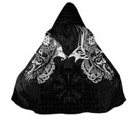 BBYOUTH Mens Mid-Length Cape Faux Cashmere Lining Hooded Cloak with Pocket, Medieval Motorcycle Autumn Winter Jacket,Raven and Wolf,5XL