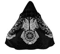 BBYOUTH Mens Mid-Length Cape Faux Cashmere Lining Hooded Cloak with Pocket, Medieval Motorcycle Autumn Winter Jacket,Helm of Awe,XXL