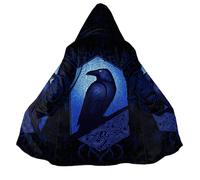 BBYOUTH Mens Mid-Length Cape Faux Cashmere Lining Hooded Cloak with Pocket, Medieval Motorcycle Autumn Winter Jacket,Odin Raven,3XL