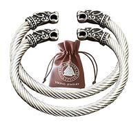 BBYOUTH Nordic Fenrir Wolf Heads Viking Torque Bracelet Stainless Steel Twisted Cuff Bangle Jewelry for Men Women with Valknut Leather Change Purse,Silver 1 Pair