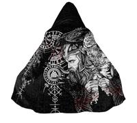 BBYOUTH Norse Mythology Cosplay Mid-Length Hooded Cloak with Pocket, Faux Cashmere Lining Medieval Retro Jacket,God of Odin,3XL
