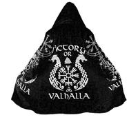 BBYOUTH Norse Mythology Cosplay Mid-Length Hooded Cloak with Pocket, Faux Cashmere Lining Medieval Retro Jacket,Victory or Valhalla,S