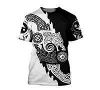 BBYOUTH Odin Shirt Men Nordic God Vikings Tattoo Summer O-Neck Short Sleeve 3D Printed T-Shirt,Geri&Freki,6XL